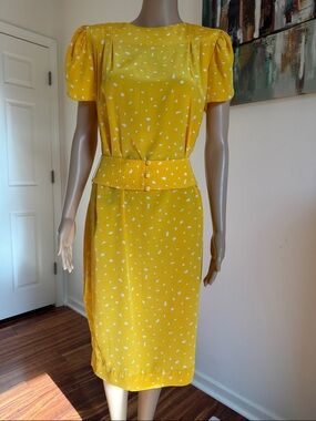 Vintage Liz Claiborne Yellow Polka Dot Midi Dress, Cottagecore